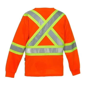 hi vis crew neck long sleeve safety tee with chest pocket 2
