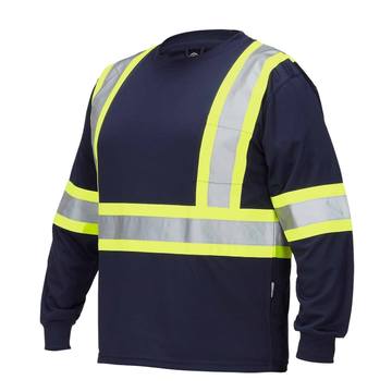 hi vis crew neck long sleeve safety tee with chest