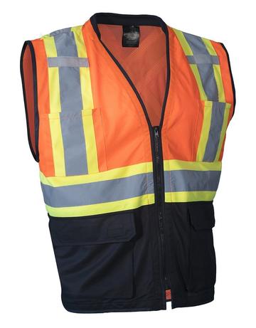 hi vis traffic safety vest with zipper front tricot polyester 3